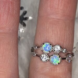 Sterling Silver Opal & Cubic Zirconia Bubble Ring - Sz.7